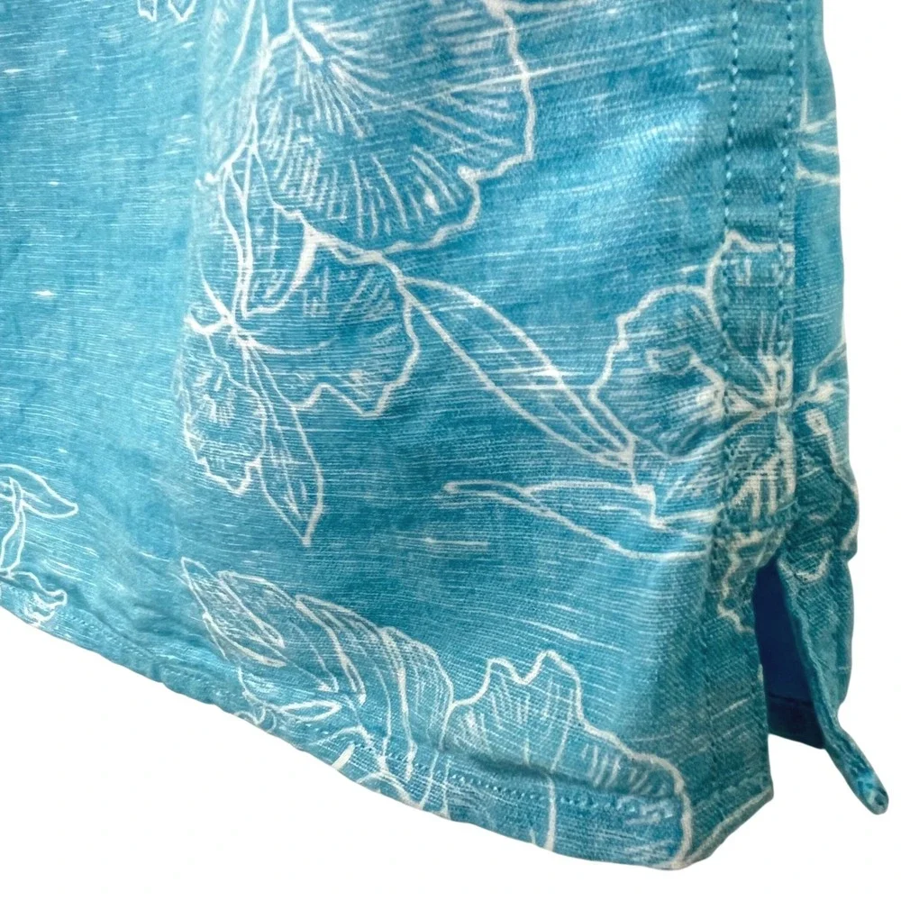 Banana Republic Mens Camp Shirt XL Blue Floral Linen Blend Slim Fit SS Tropical